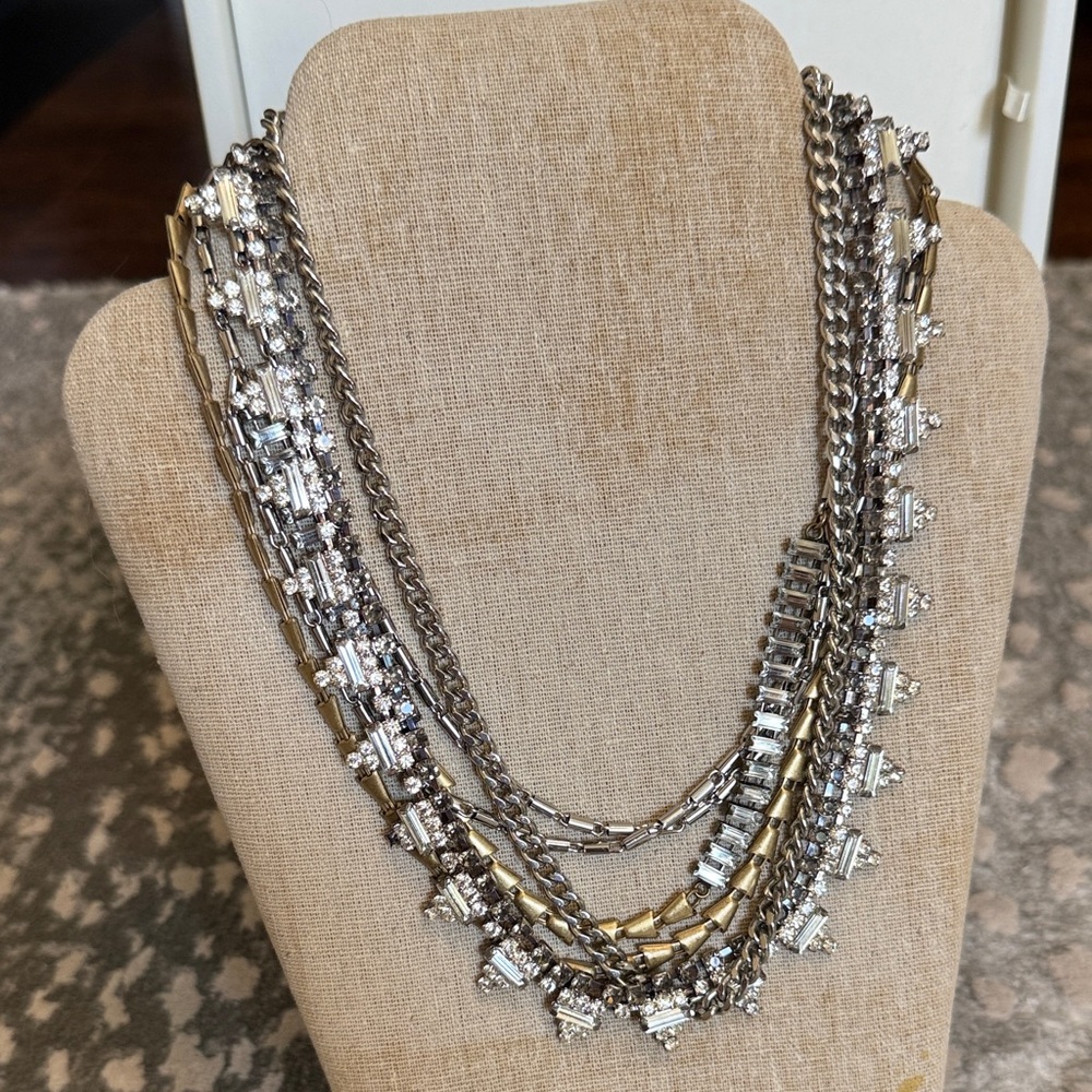 Stella & Dot Layered Silver & Gold Crystal Statement Necklace - wear 5 ways!